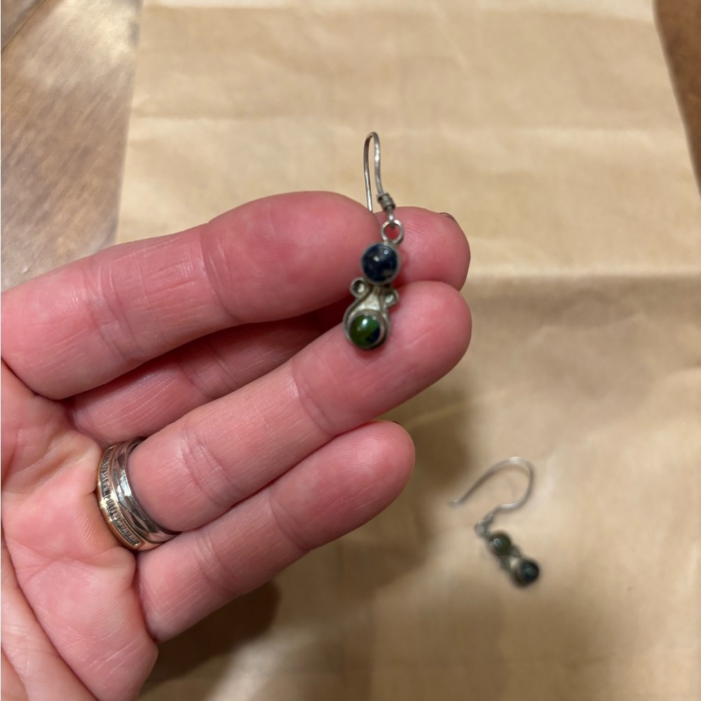 Elegant Vintage Green and Blue Drop Earrings